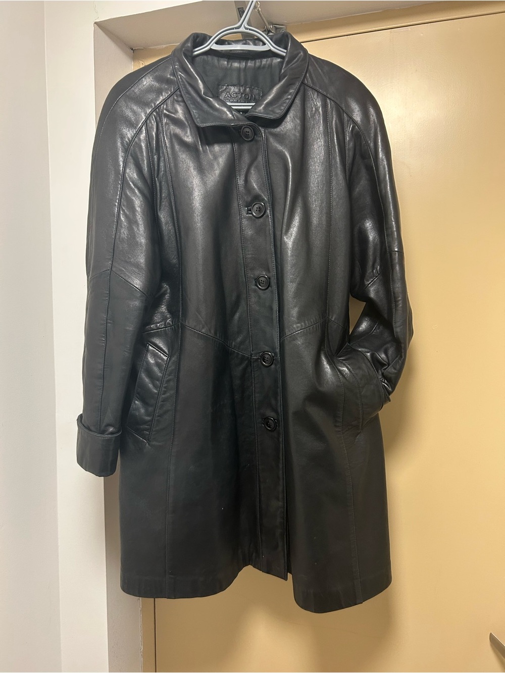 Vintage 90s Black Leather Trench Coat Matrix Grunge